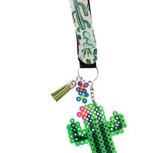 Cactus Beaded Keychain with Tassel
